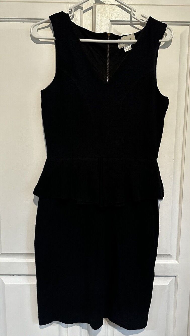 Anthropologie Ganni Eleanor Peplum Dress Black Sleeveless Size Large